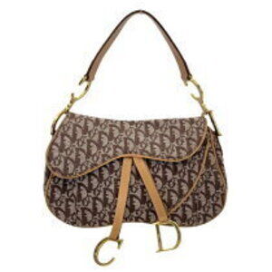 Christian Dior Double Saddle Bag Brown Canvas